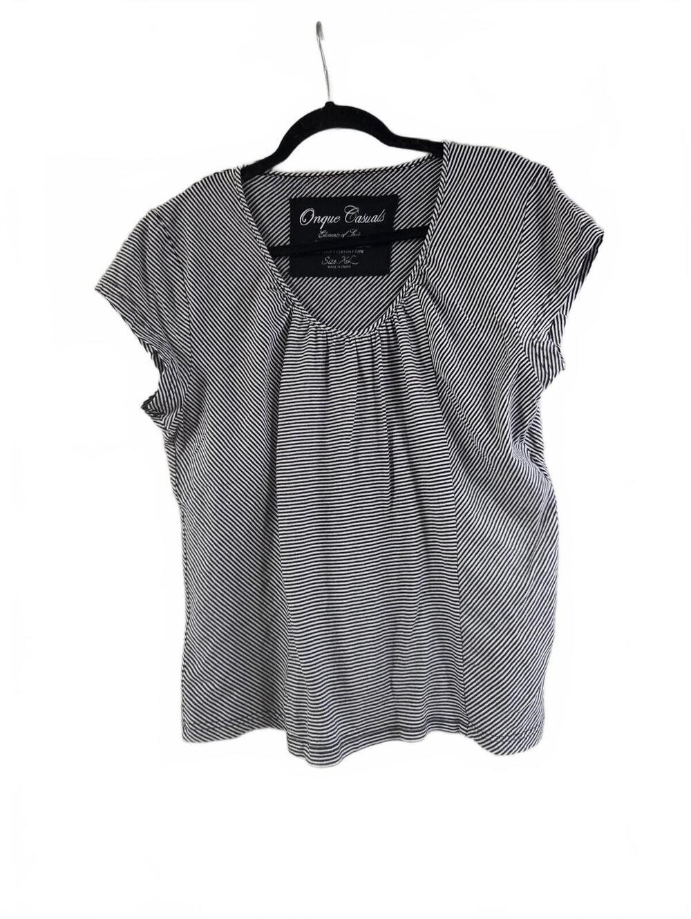 Onque Casuals Women's Striped Cotton Spandex Short Sleeve Top XL